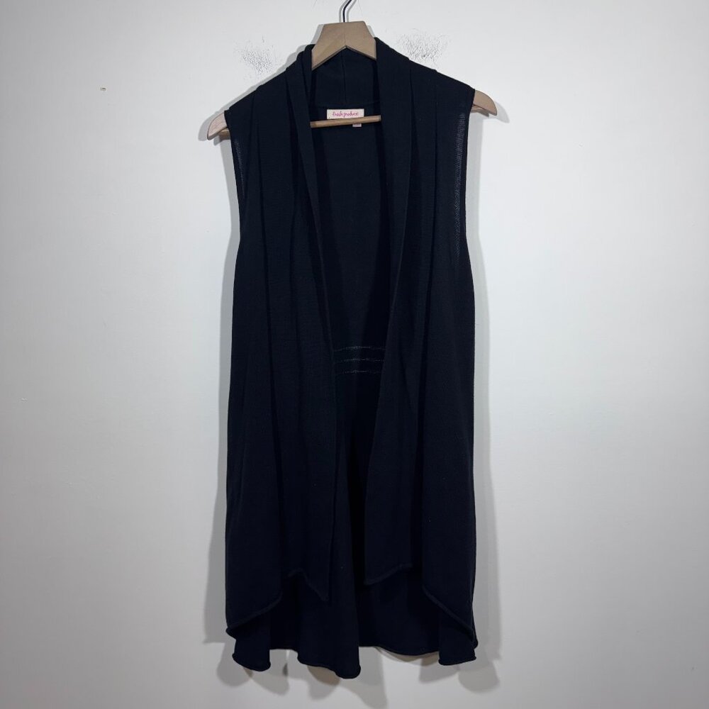 Fresh Produce Womens Black Lightweight Draped Open Front Long Cardigan One Size
